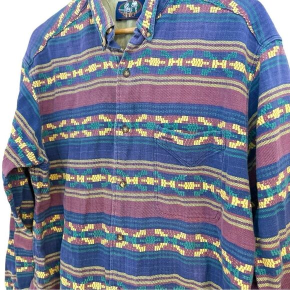 Sero Shirtmakers Western Aztec Button Down Washed Cotton Shacket, Size XL - Picture 2 of 6